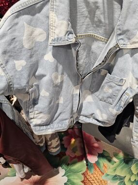 Women's Light Blue Heart Print Denim Jacket